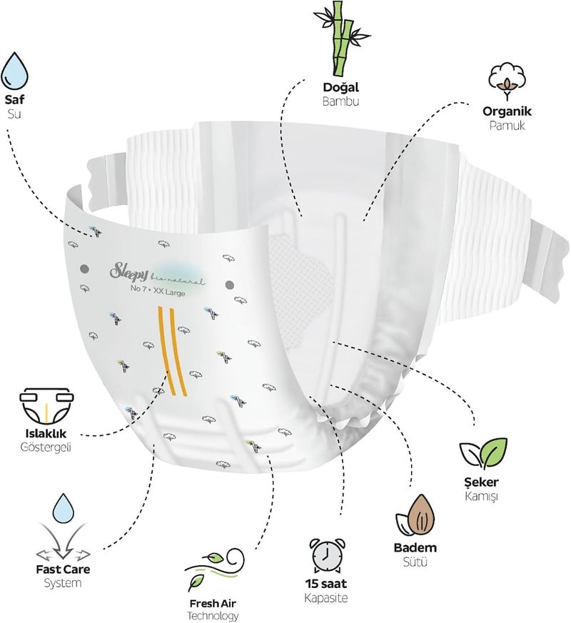 Sleepy Bio Natural Premium Size 7 Diapers - 100 Count - Hypoallergenic, Water Based, Vegan, 100% Leakproof - Image 3